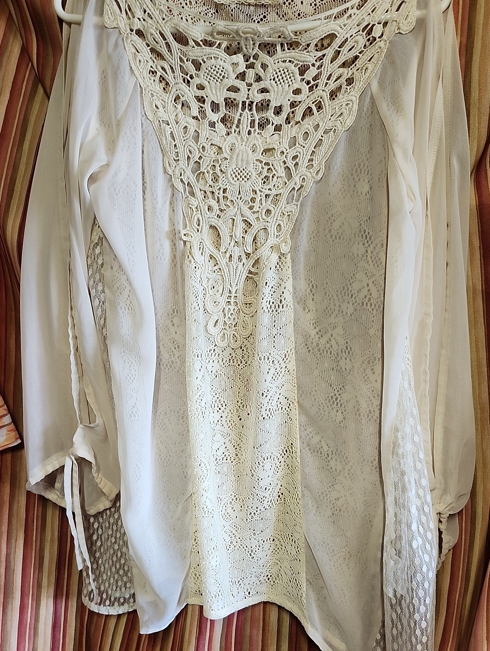 Areve Cream Crochet Front Lace Blouse